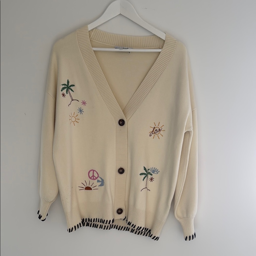 Cream Sweater with Embroidered Design